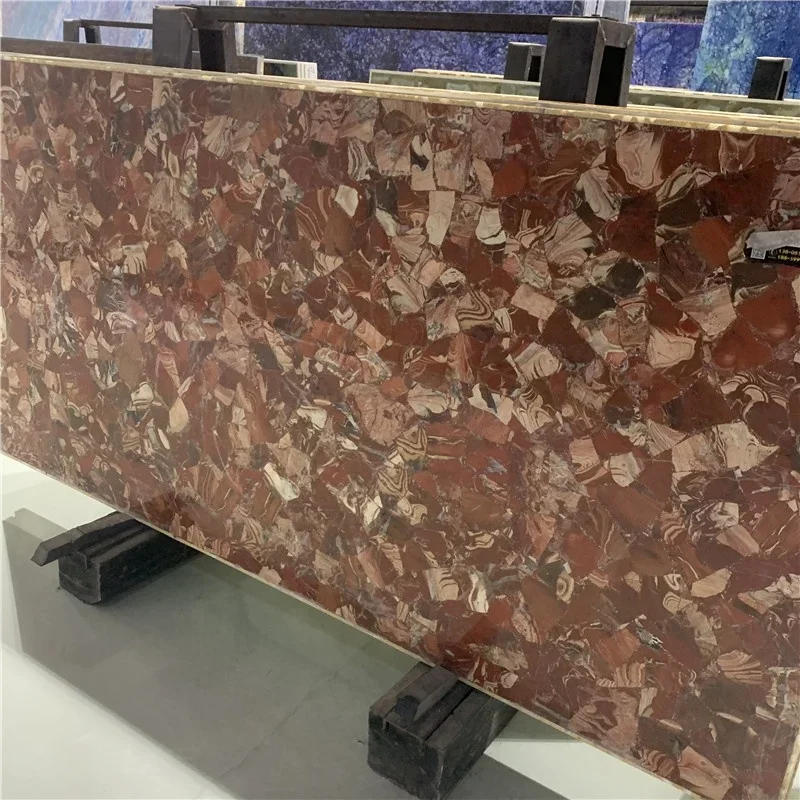 product factory price red semiprecious stone slabs red gemstone tiles for home wall background decoration wall marble stone book matched-2