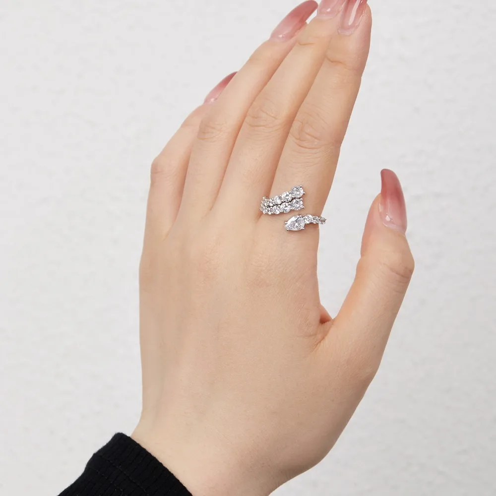 KAKODIY Cubic Zirconia stacked snake ring waterproof 925 Sterling Silver open adjustable ring jewelry for women detail 2