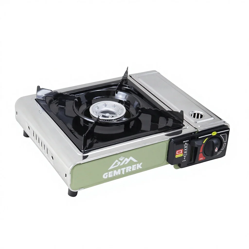 Portable Stainless Steel Butane/Propane Manual Simple Gas Stove for Outdoor Camping BBQ & Picnic Travel with Storage Box