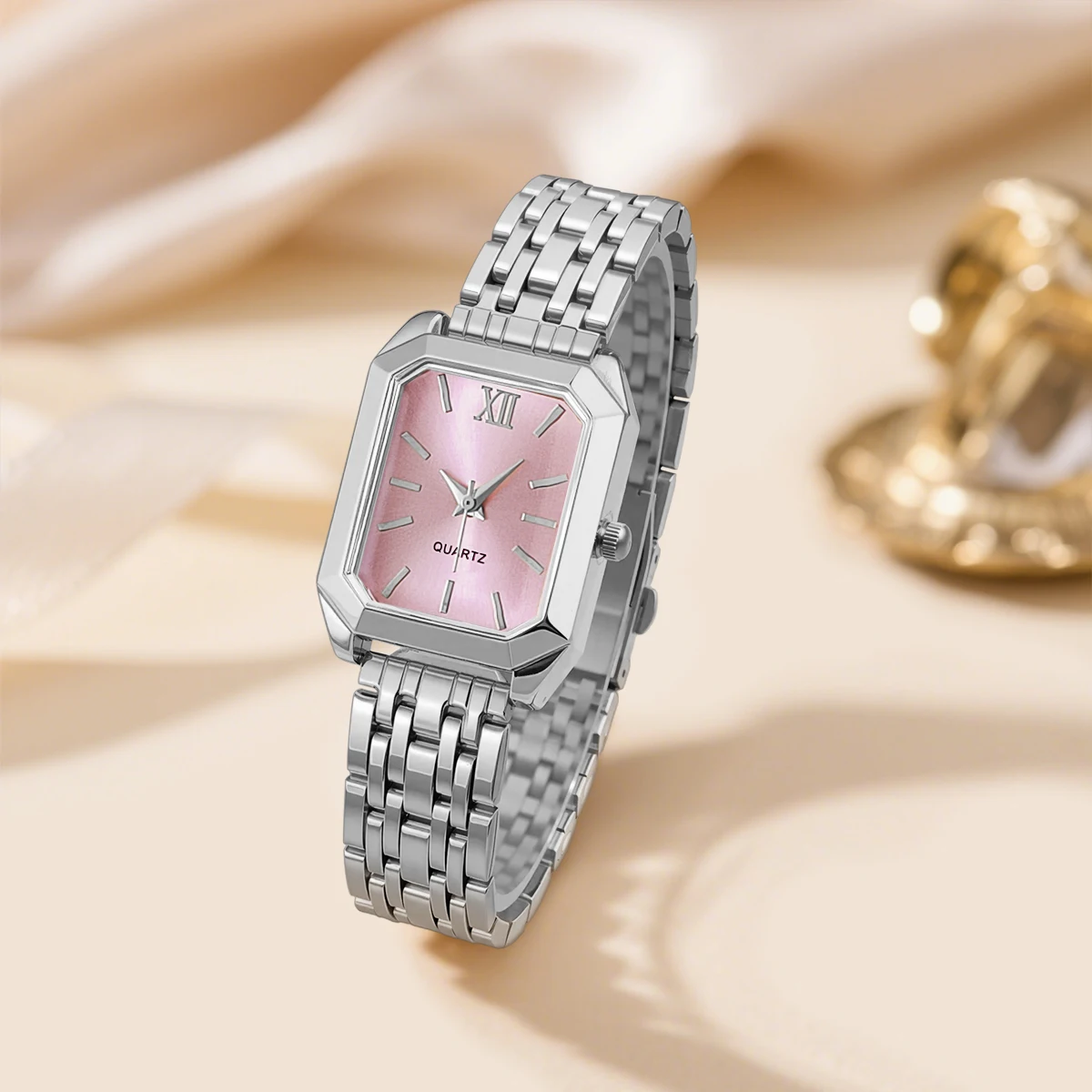 Elegant Gold & Silver Ladies Alloy Strap Watch