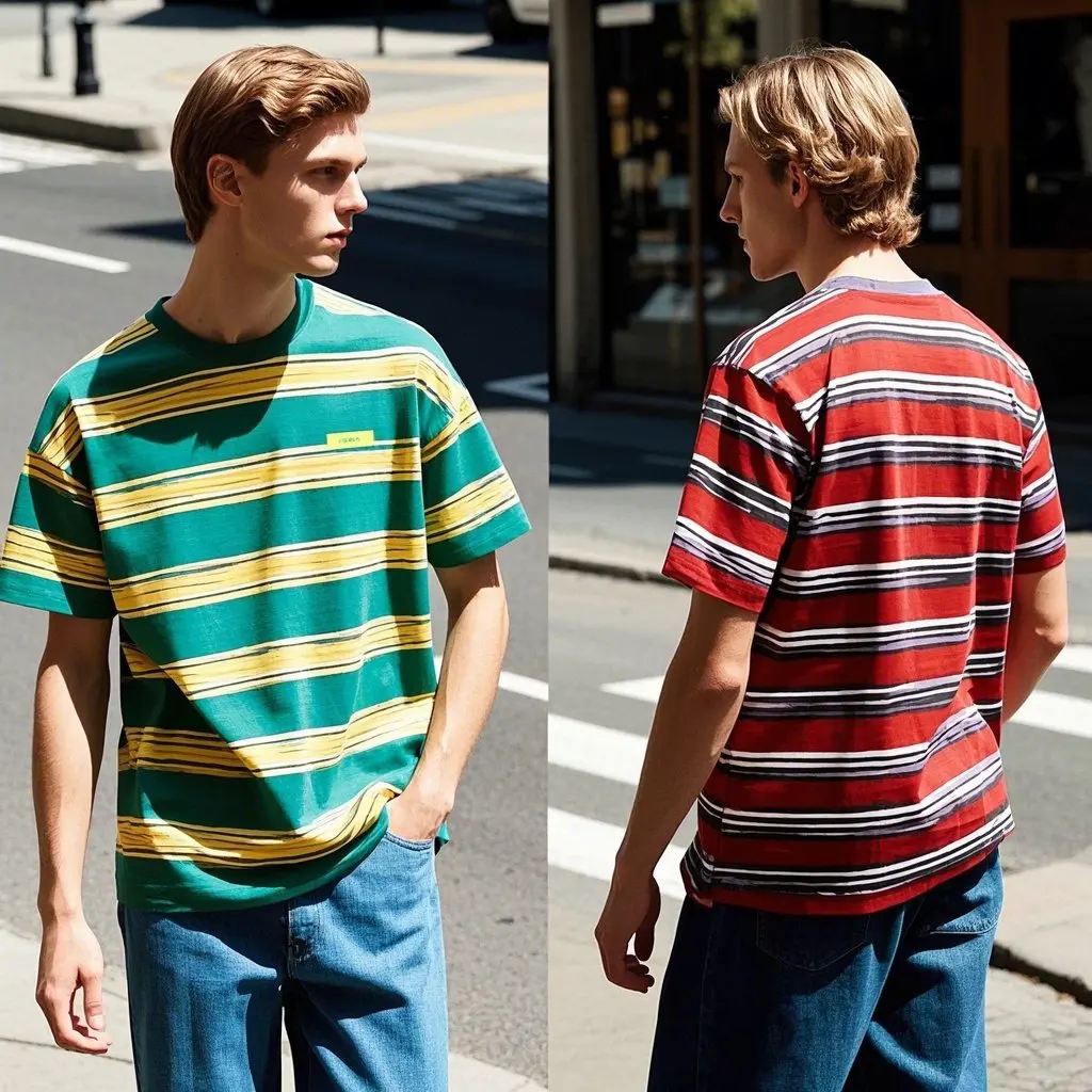 Men's Custom Printed Heavyweight Oversized for Polo T-Shirt Streetwear 100% Cotton Striped Clothing Streetwear Manufacturers' Cu