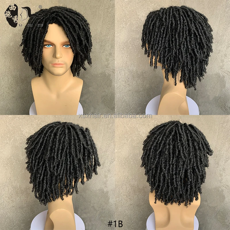 Short Braided Wig for Man Afro Curl Crochet Twist Hair Dreadlocks Wig Natural Synthetic Wig Layered Breathable Faux Locs Braids