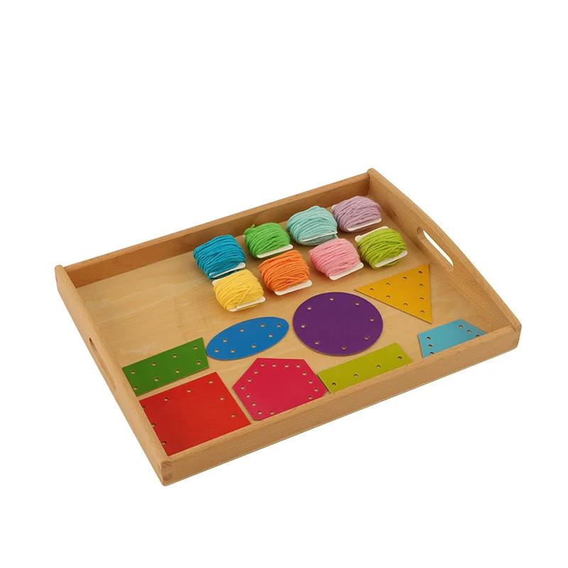 PR059  Wool Knitting Activity with Tray  Montessori Kids Wooden Educational Children Toy Practical Life Montessori