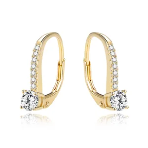 925 Sterling Silver Huggie Earring with AAA Cubic Zirconia Rhodium Plating and Gold Finish Simple Fashion France Lock Design