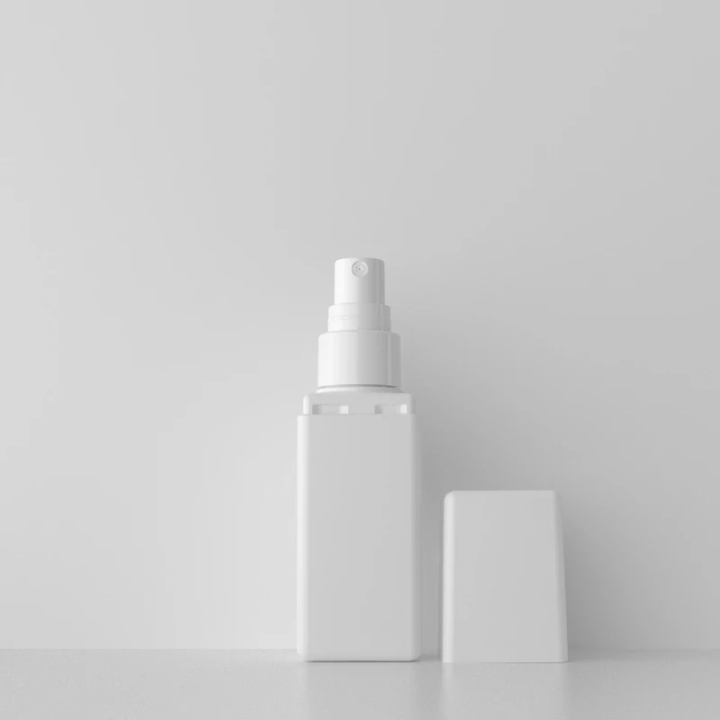 60ml Square Cosmetic Body Sprayer Screen Printing White Cosmetic Jar Screw Cap Plastic Spray Lotion Bottle Cosmetic Packaging PE