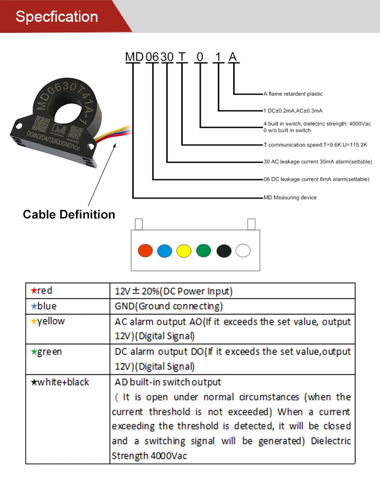 Iec 62955 6ma Dc Leakage Sensor Residual Current Monitor For Electric