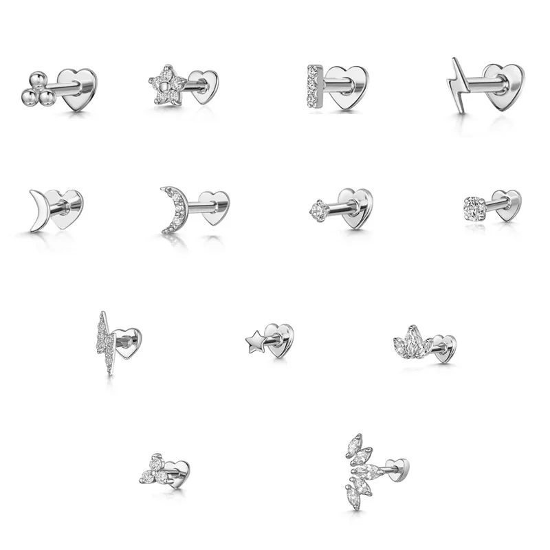 Gaby Piercing Argent Sterling 925 Earring Heart Shape Flat Back Silver