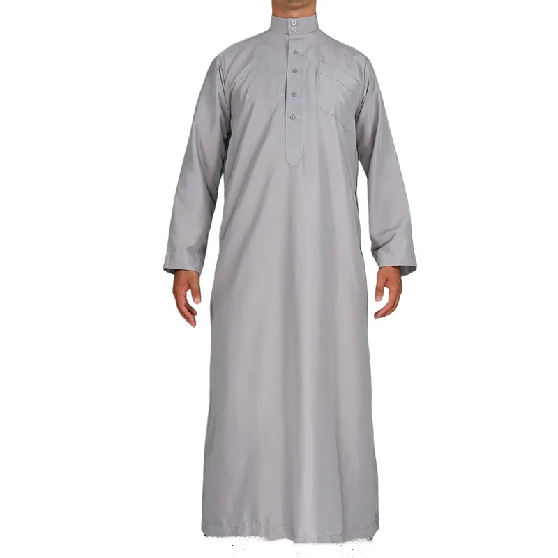 2025 Middle East Men Muslim Robes Dubai Kaftan Islamic Clothing Arab Middle Islam Round Neck Robe Prayer Eid Clothes Thawb