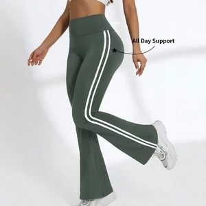 Custom Nylon High Waisted Color-Blocked Yoga Pants Workout Fitness Gym Butt Lifting Flared Yoga Pants Women