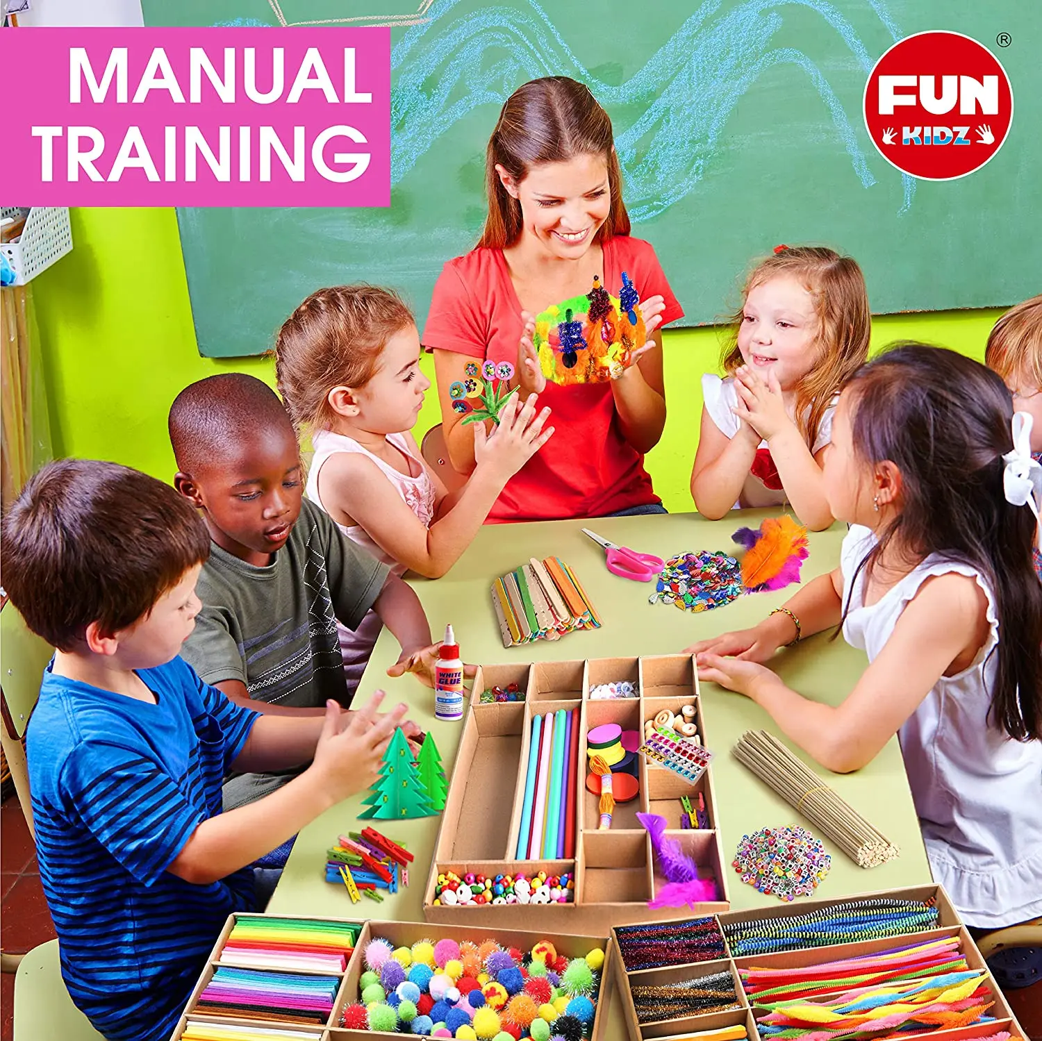 Lavoretti Manualità Kit 500 Pezzi - Set Fai-da-Te Per Bambini, Materiali Artistici, Decorazioni 3D Vaessen Creative - Foto 3