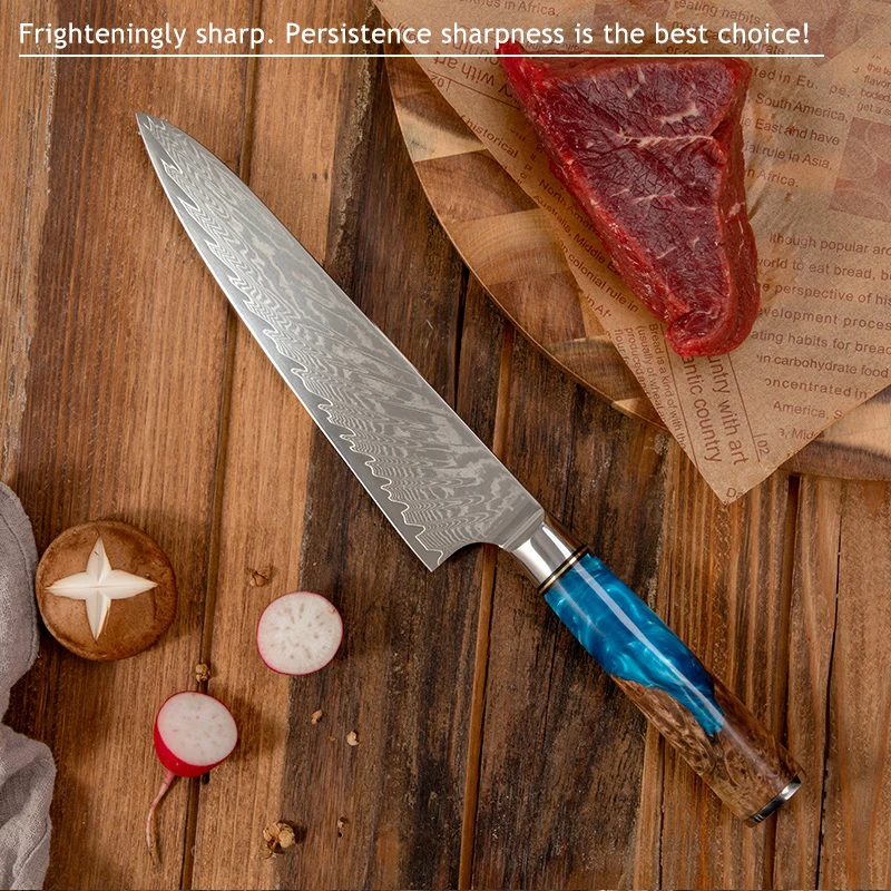 Resin Handle Damascus Steel Kitchen Japanese Nakiri Santoku Cleaver