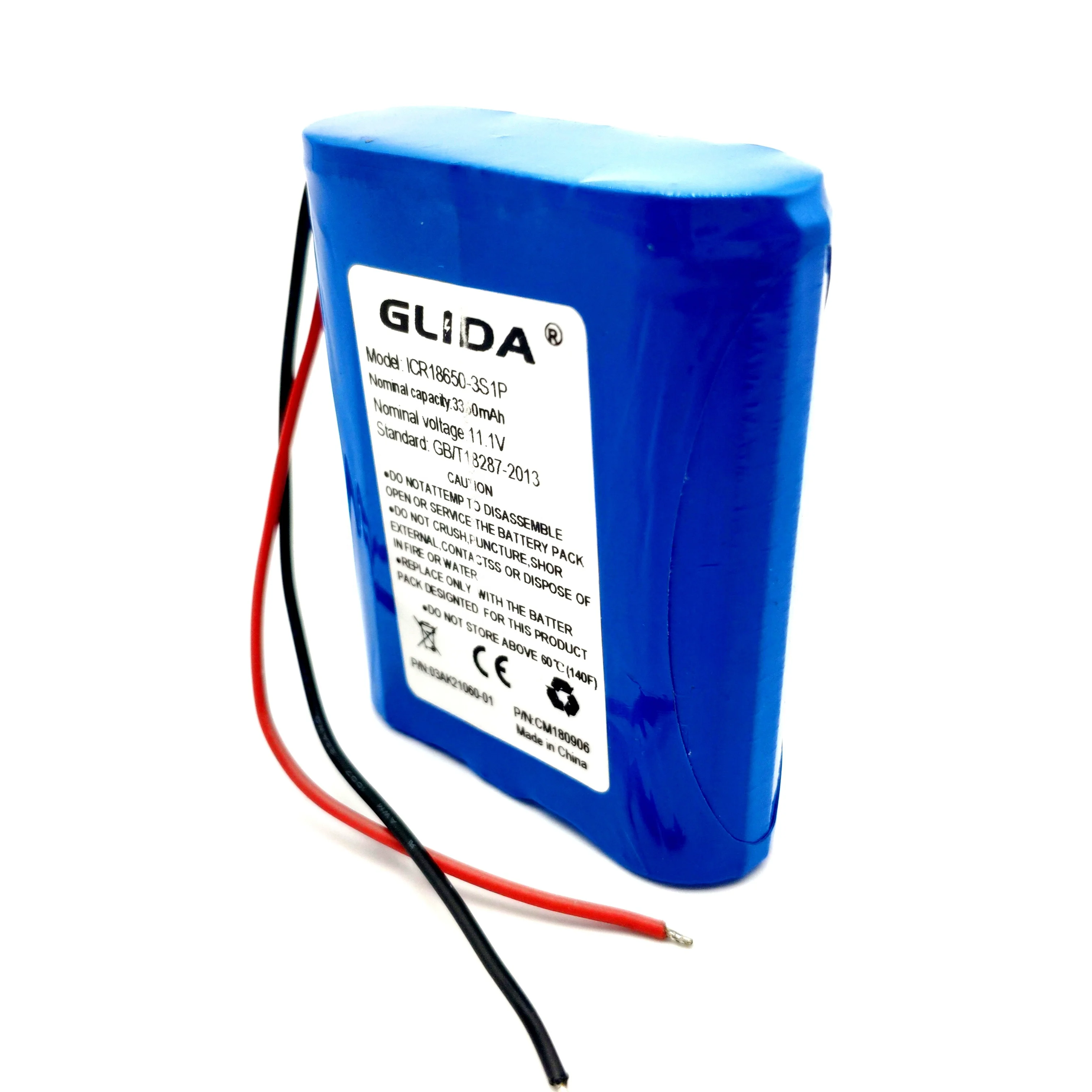 Rechargeable ICR18650-3S1P 11.1V 3350mAh Lithium ion battery pack Glida Shenzhen factory