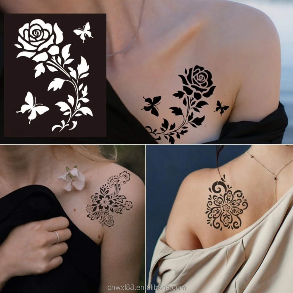 High Quality Custom Water Transfer Printing Temporary Tattoo Sticker Henna Stencils Factory Low Price Paper Material Party Gifts
