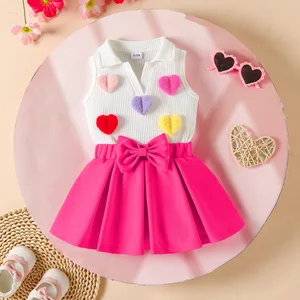 2026 Summer Children Clothes Fashion Designer Kids Wear Sleeveless 3D V-neck Top Pleated Skirts 2pcs Little Girls Clothing Set