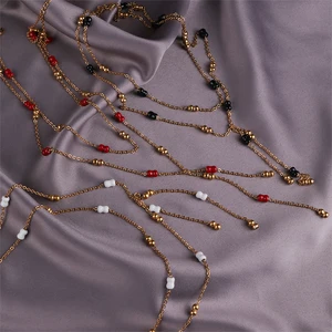 18K Gold Plated Double-Layer Ball Beam Link Chain Vintage Style Stainless Steel with Quartz Perfect Necklace Gift for Women