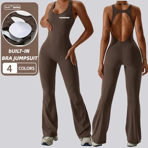 YISHENHON Women's Skinny Yoga Bodysuit One Piece Tummy Control Jumpsuit Back Hole Streetwear Rompers for Summer Sports Workout