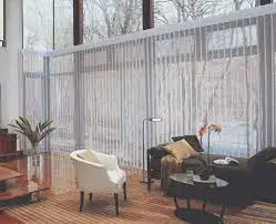 Vertical Shaded Gray Sheer Curtains with Cord Weight Dual Window Sheer Shades Luminette for Outdoor Big Window Door Treatment