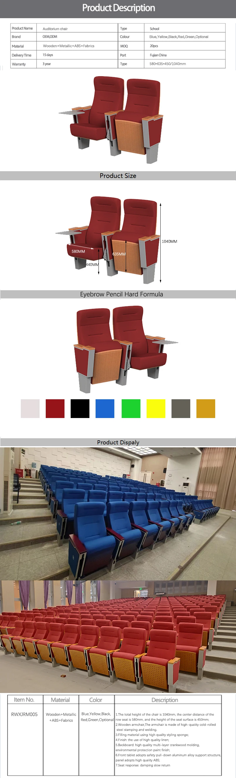 Luxury high quality sponge cushioned church auditorium cinema chair stackable chair