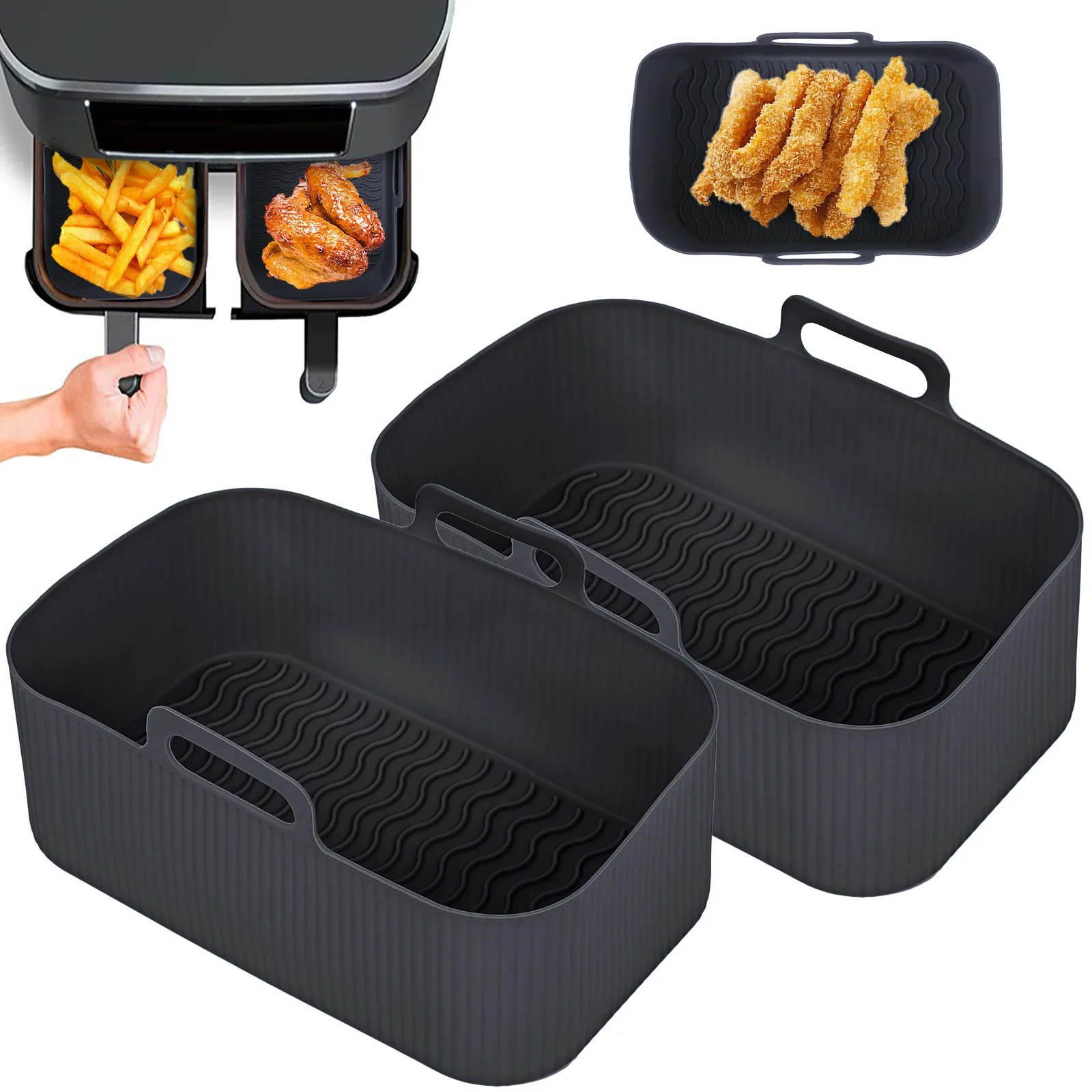 2pcs Bpa Free Eco-Friendly Food Grade Au Gratin Dishes Rectangle Oven Baking Tray Basket Reusable Air Fryer Silicone Tray Liner
