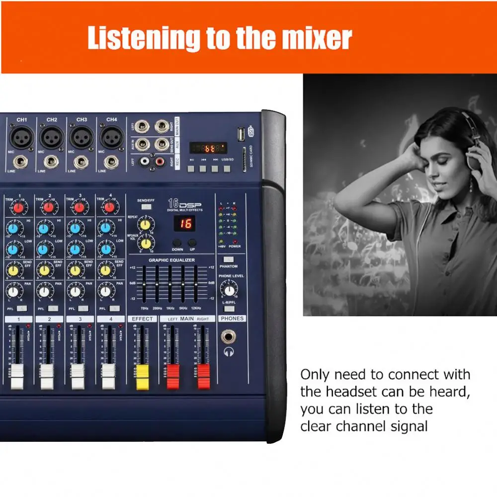 Professional 4 Channel Audio Mixer with power Amplifier For Studio Karaoke singing stage DJ performance