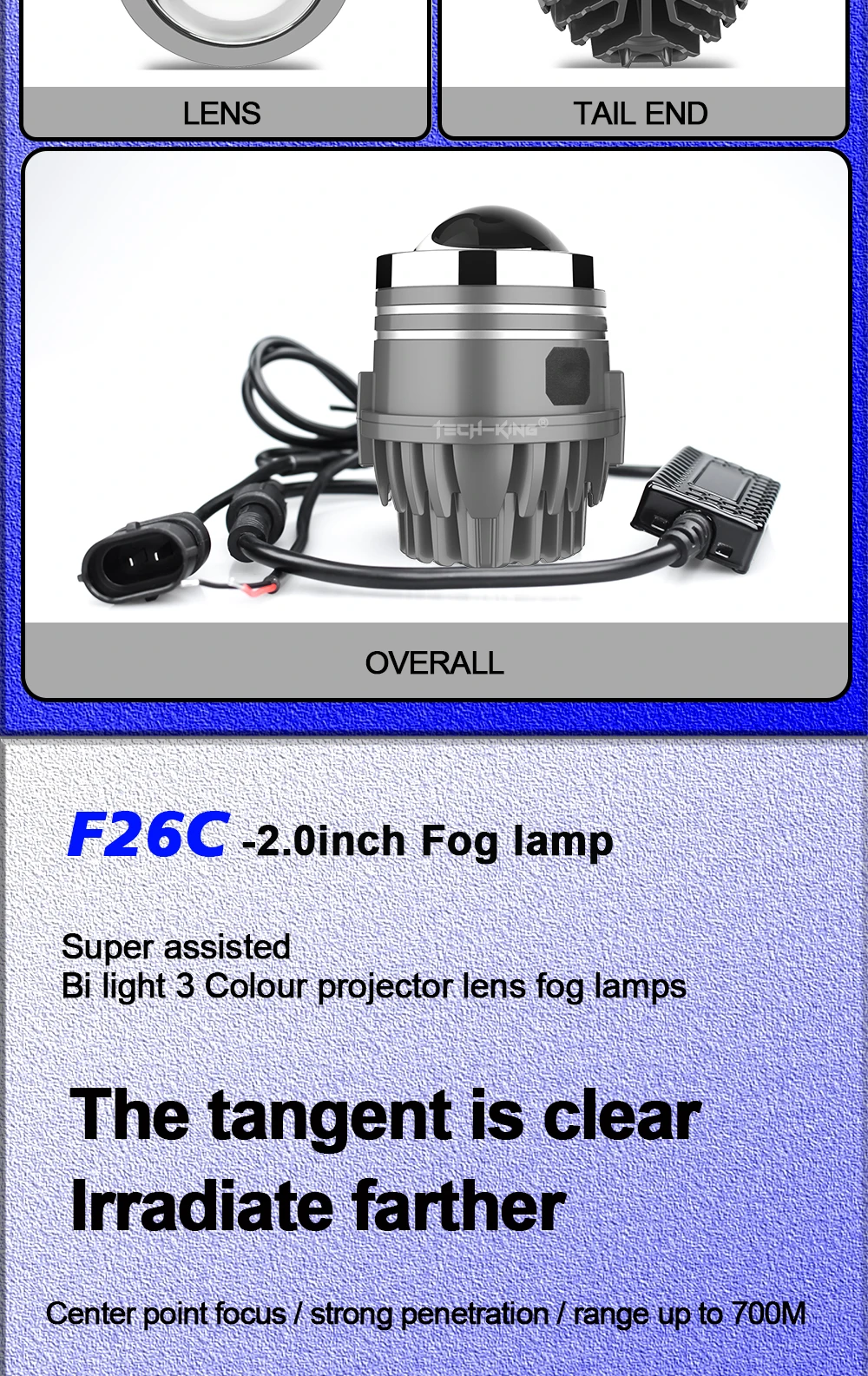 Universal 3 colors 2 inch 80W Bi LED projector lens fog lights Retrofit kit For Toyota For Nissan For Honda laser fog light