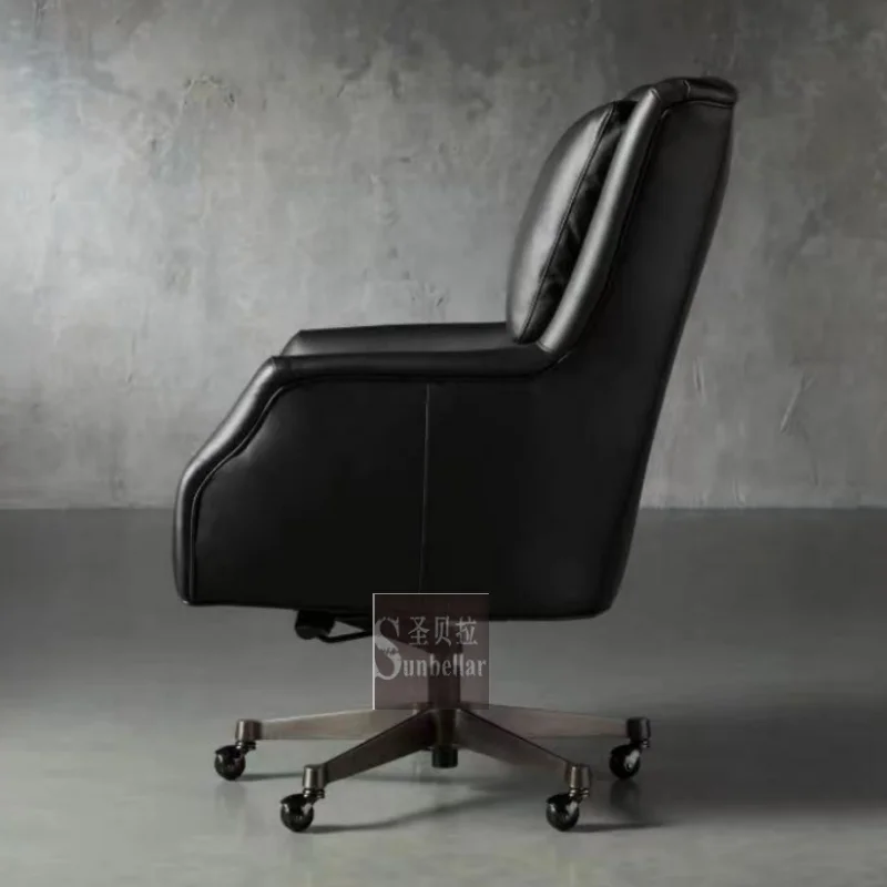 Retro Vintage Dark Genuine Leather Desk Chair Swivel Executive Leather Chair Home Office Furniture boss Chair - Image 4