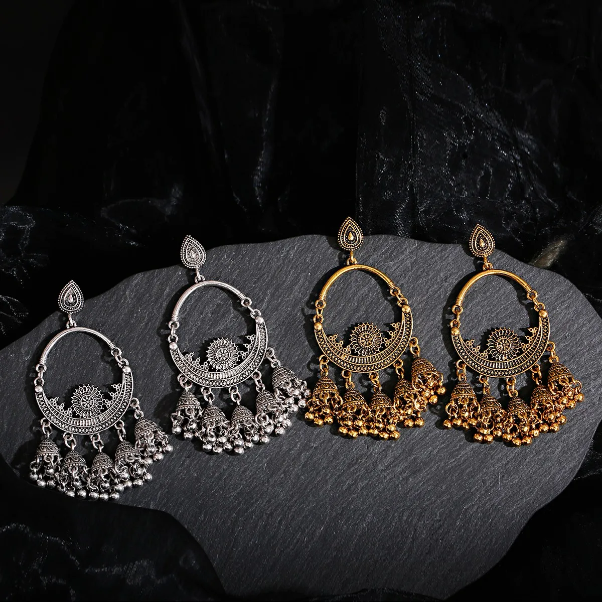 Big Round Gold Silver Jhumka Earrings Indian Jewelry Retro Ethnic Gypsy  Women Boho Jewelry Ladies Retro Tassels 2021