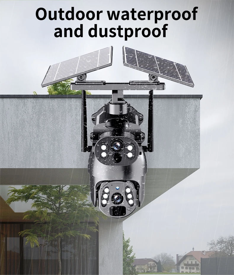Outdoor 6MP PTZ 3K Wireless Solar Camera Dual Lens Alarm PTZ 12W Dual ...