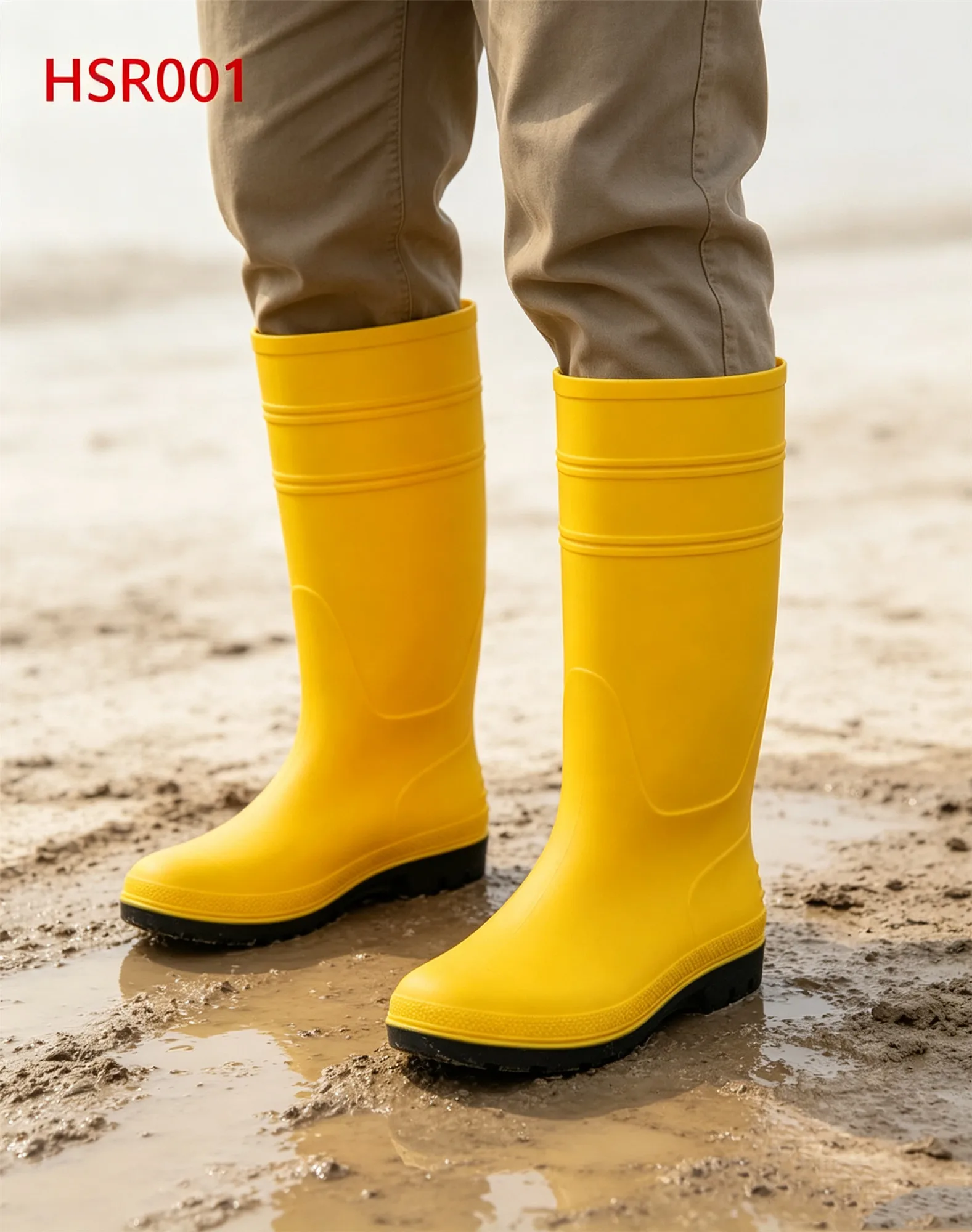 ZYF,Sanitation Work Easy Clean All in One PVC Hua Singh Rain Boots Wet Weather Water-Proof SRC Grade Yellow Rubber Boots HSR001