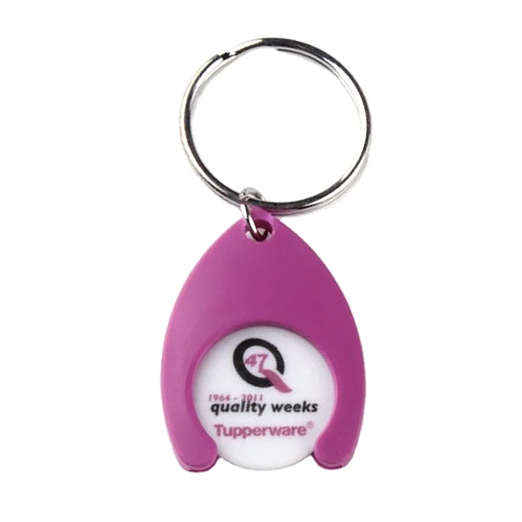 Sublimation Custom Logo Trolley Token Insert Coin Key Chain Holder Plastic Shopping Cart Trolley Coin Keychain