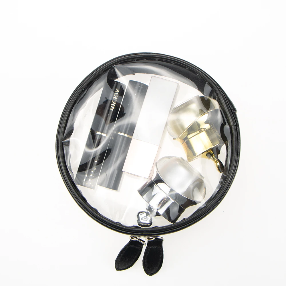 Logo Custom 2 Pcs Clear Travel Bag Toiletry Carry Wash Pouch Organizer Set PVC Round Makeup Cosmetic Bag