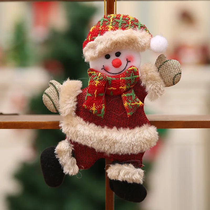 Christmas Tree Pendant Decoration Xmas Santa Clause Snowman Reindeer Plush Doll Hanging Ornament 7508