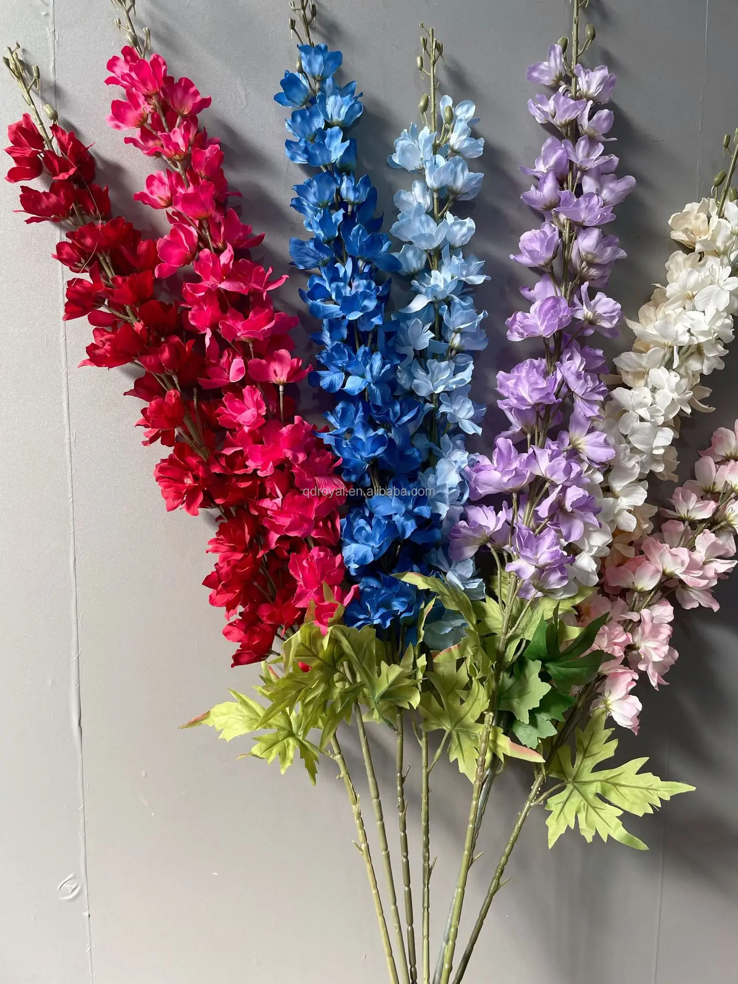 6 Fiori Finti Delphinium In Seta Rosa - Altezza 85cm, Per Vasi Altri, Decorazione Casa E Matrimoni - Foto 3