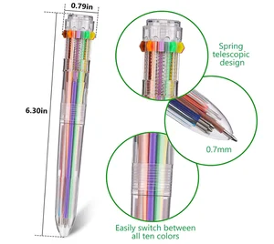 Wholesale Multi-Color 10-IN-1 Retractable Transparent  Ballpoint Pen With Custom  for Home Office School Supplies
