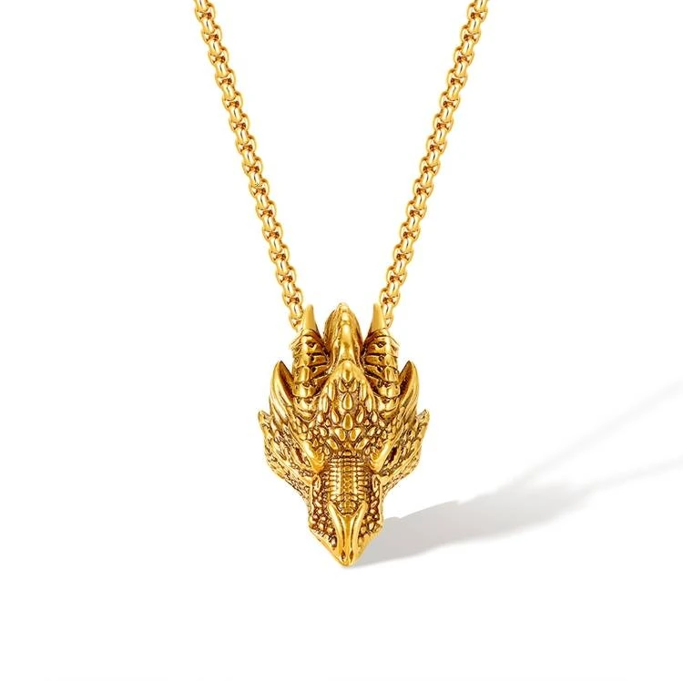 Collana Uomo Drago Spada Alato | Ciondolo Amuleto In Acciaio Inox | Regalo Fantasia