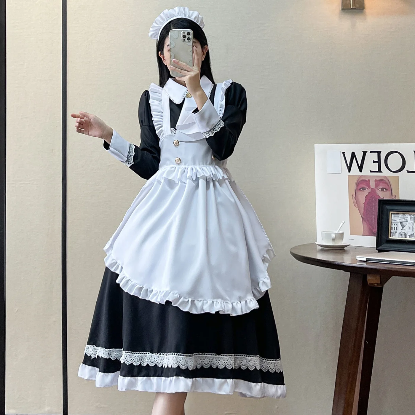 QOOZA Gothic Maid Dress QWEEK Goth Maid Dress: Kawaii Gothic