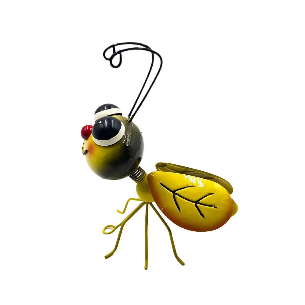 Cartoon Insect Cute 3D Wall Art for Fence  Children Room Terrace Wall Statue Metal Yellow Bug  