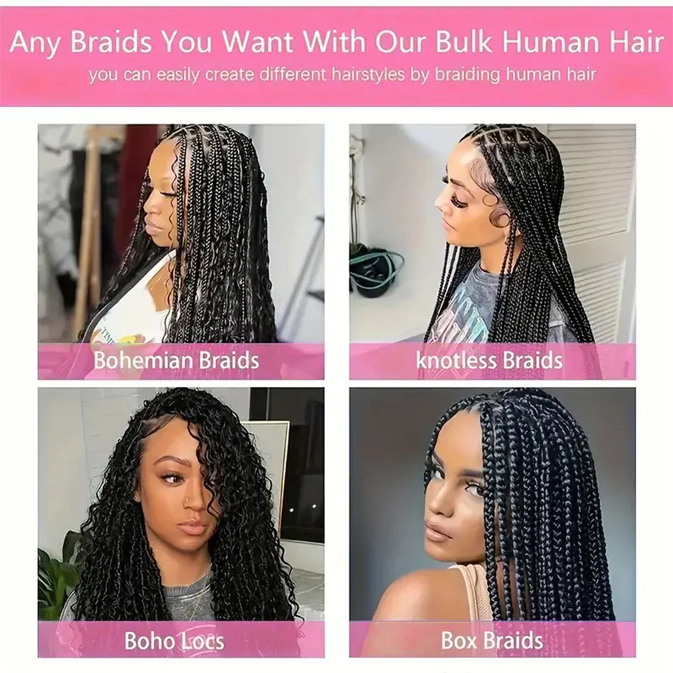 Capelli umani sfusi a onde profonde senza trama, trecce di capelli umani Remy per intrecciare, colore nero naturale, capelli ricci sfusi per intrecciare per donne #1B_voghion.com