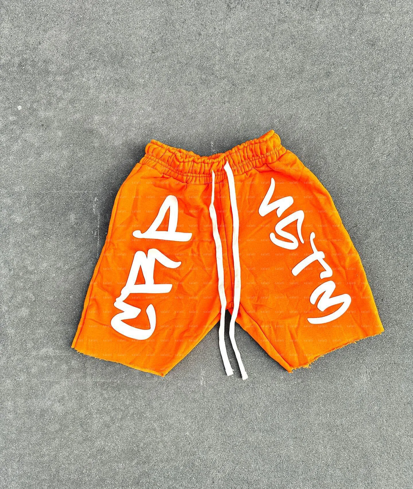 Custom Summer Sweat Shorts Raw Hem Cotton Rhinestone Puff Printed Sun Faded Acid Wash Streetwear Shorts for Men gallery 11