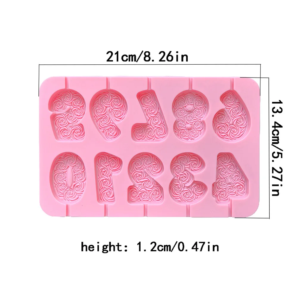 Rose Pattern 0-9 Numbers Shape Lollipop Silicone Mold Handmade 3D Chocolate Cake Jelly Candy Silicone Mold factory