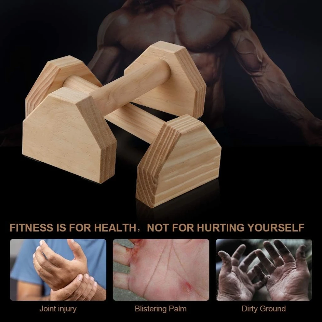 Pullup Dip Push up Bars with Ergonomic Wood Handle for Gym Exercise