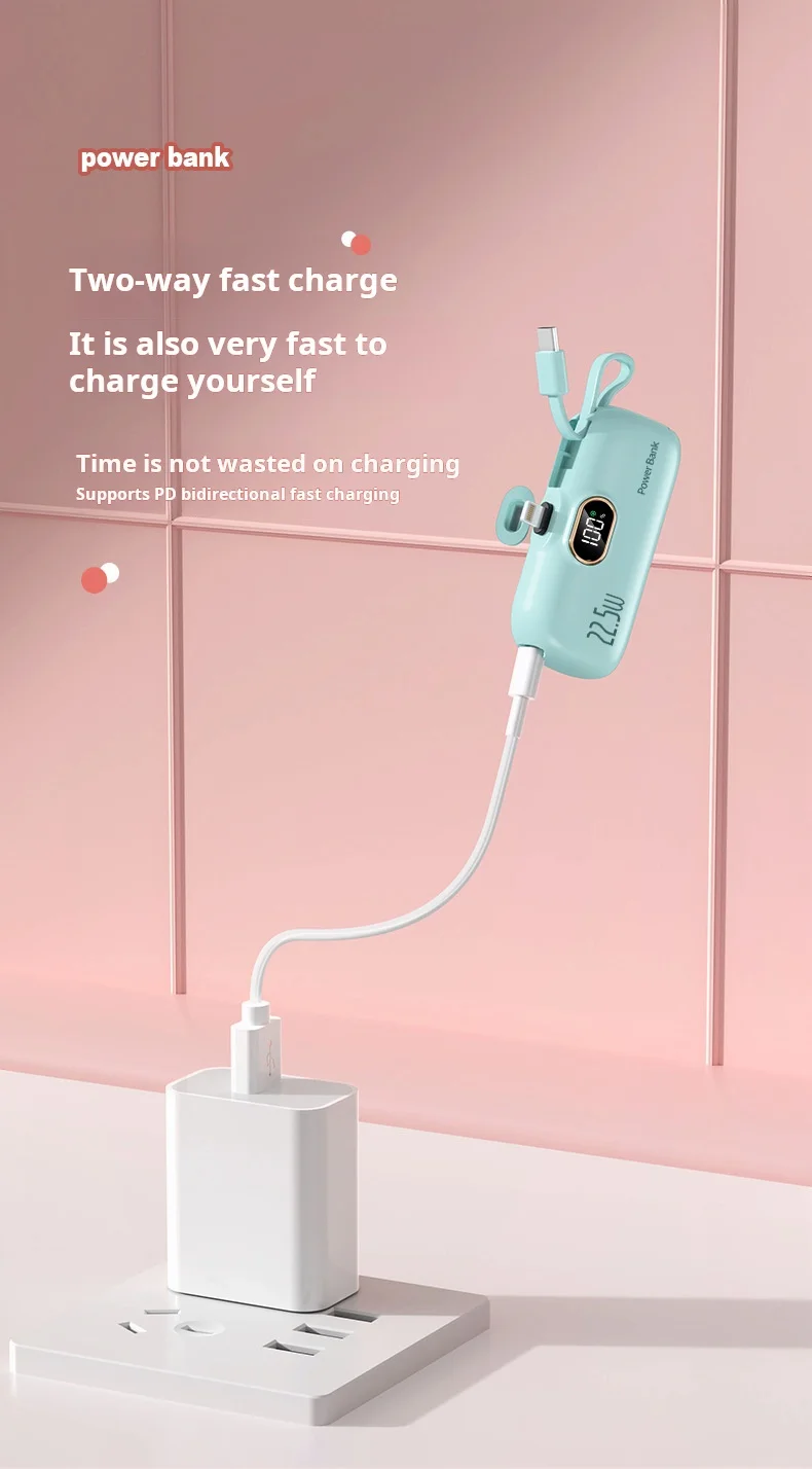 2024 New Design Mini Capsule Powerbanks 22.5w Super Fast Charge 2in1 5000mah 10000mah Large Capacity Portable Power Bank