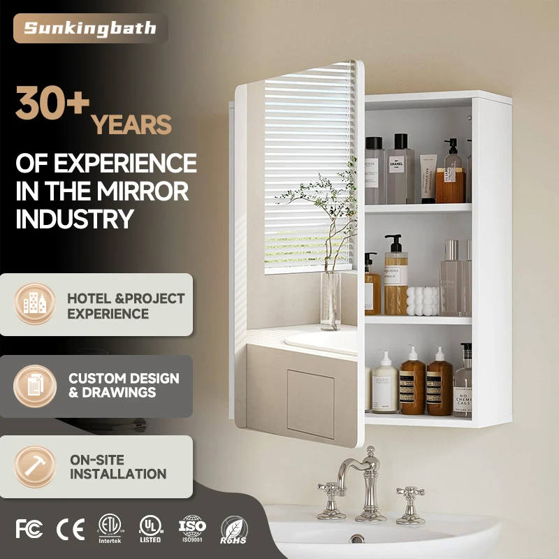CE Certified Mirror Storage Cabinet Water Resistant Medicine Cabinet Stainless Steel Wall-Mounted Bathroom Cabinet
