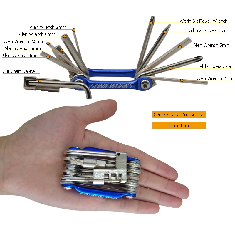 Kit Attrezzi Riparazione Bici: 3 In 1 Per Catena E Movimento Centrale, Estrattore Pignoni E Chiave Per Raggi, Per Mountain Bike E Bici Da Strada - 4