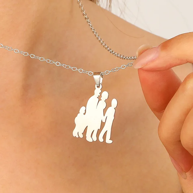 2024 Thanksgiving Mother's Day Necklace Father's Day Family Photo a Family of Four Titanium Stainless Steel Necklace