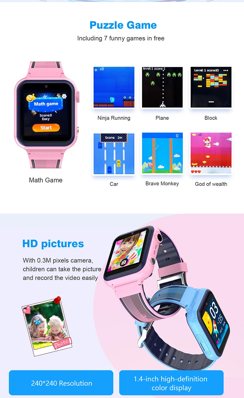 A13 Kids Smart Watch 2023 1.4inch 400mah Big Battery Wifi Gps Agps Lbs