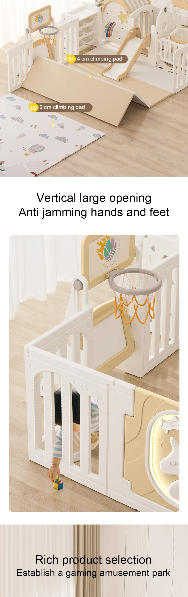 Feelkids Tianma Children Plastic square Indoor with Gate Folding Play Yard Large Acrylic Safety Fence for Baby Kids' Playpens supplier