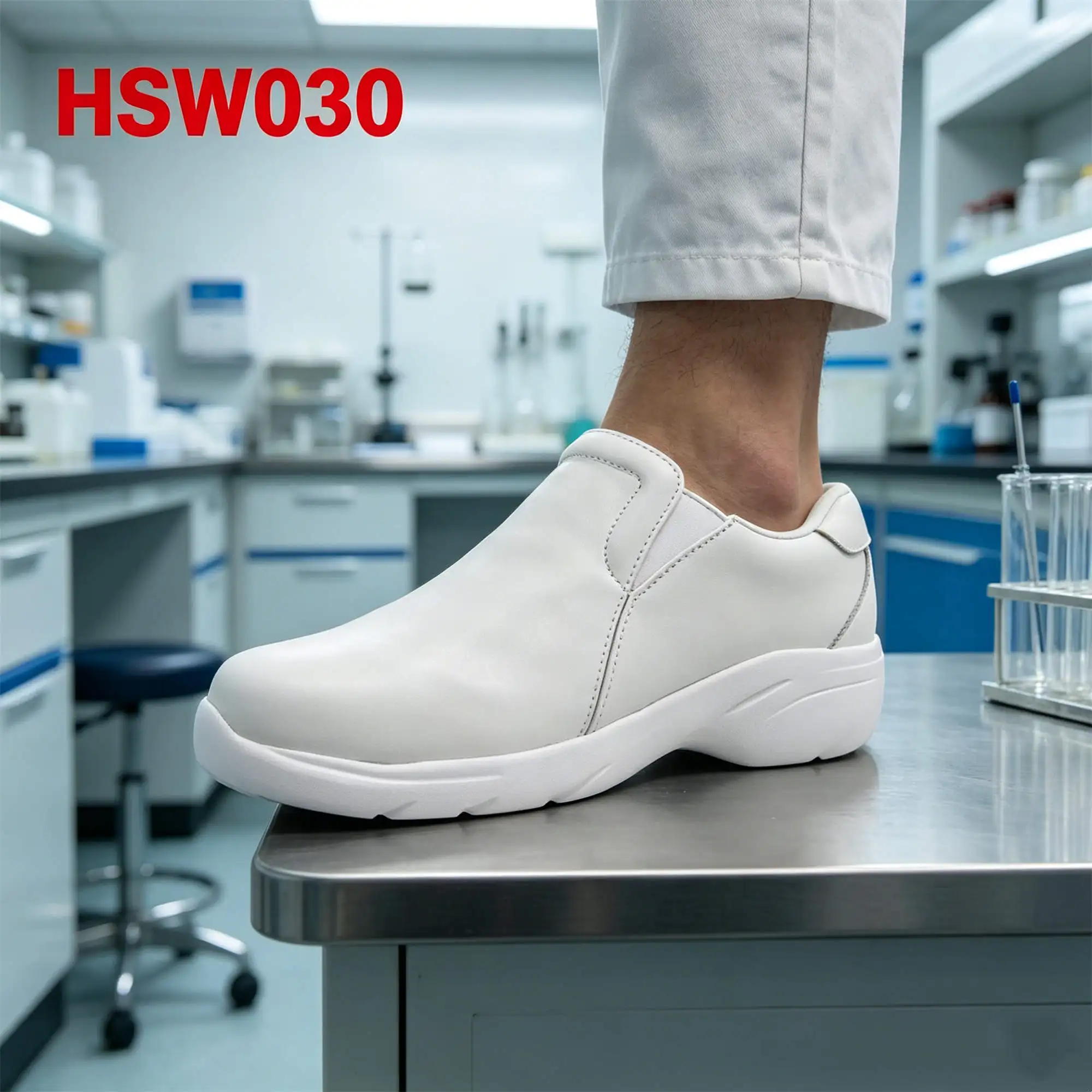 ZYF,USA Market Popular slip on Anti-static White/black Safety Shoes Bio-technology Full Grain Leather Cleanroom Shoes HSW030