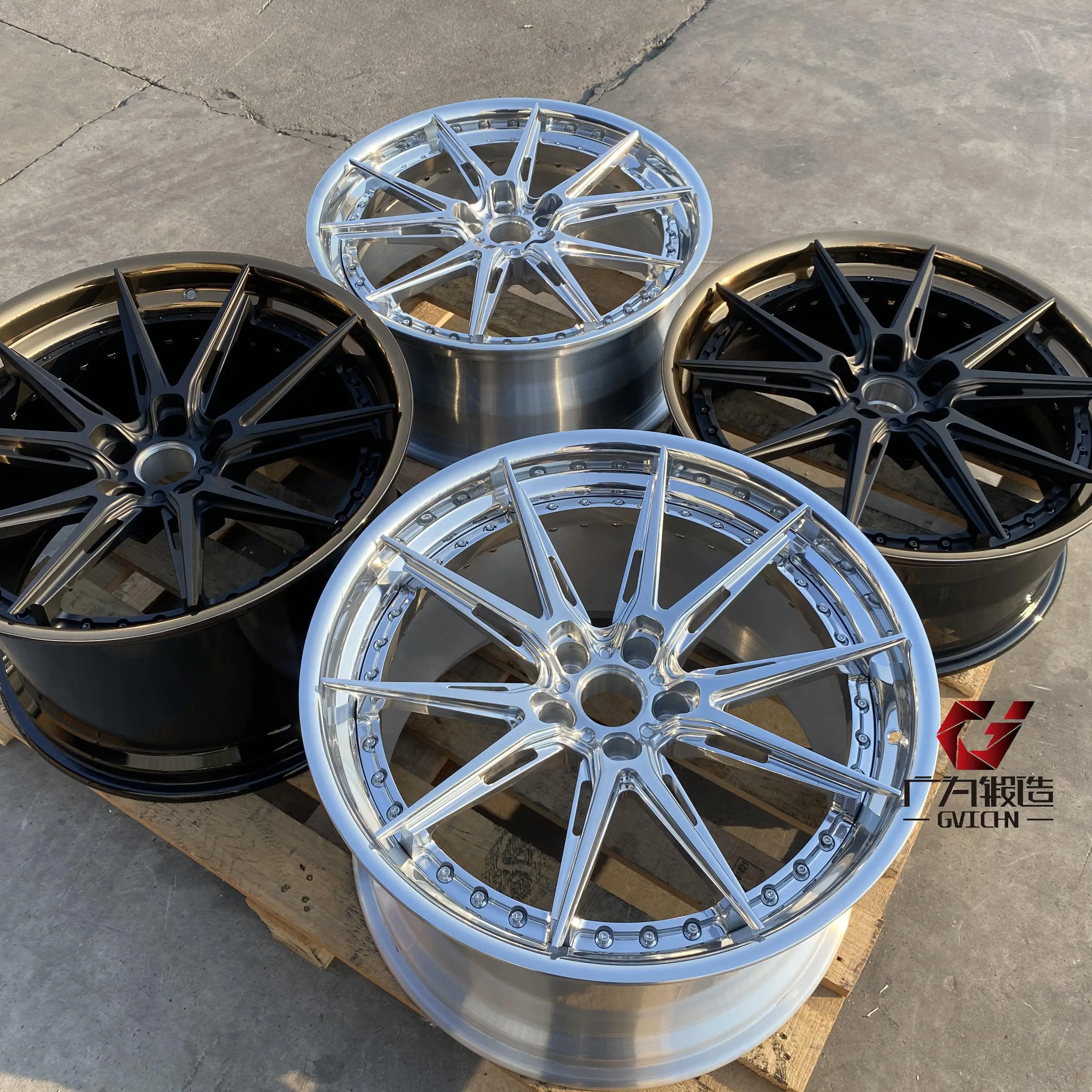 GVICHN Custom 18 19 20 21 22inch Rim 5x112 5x114.3 5x120 6061 T6 Aluminum Alloy Two Piece Forged Racing Passenger Car Wheels