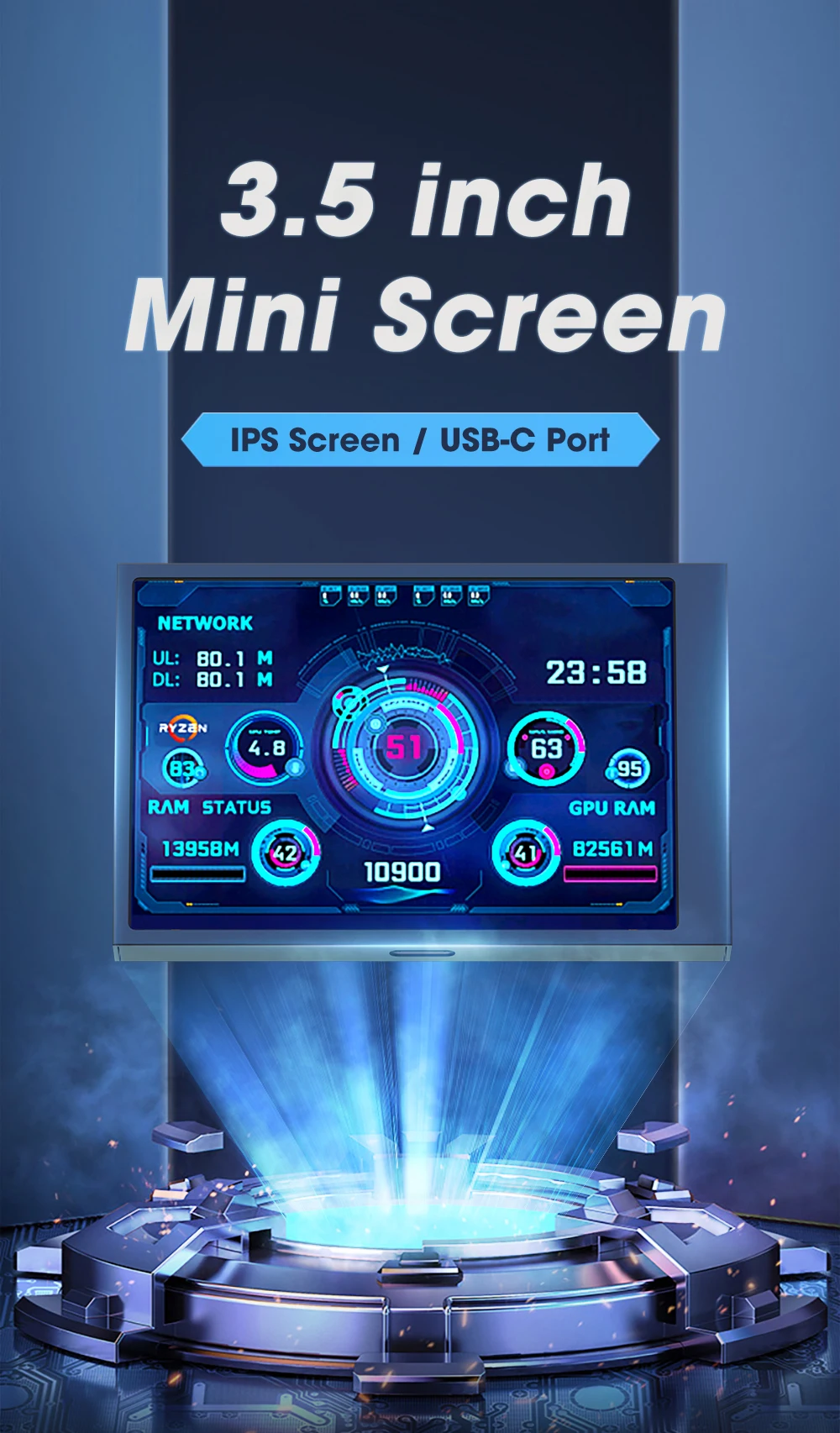 CPU GOU RAM HDD Temperature Monitor Display Info USB C